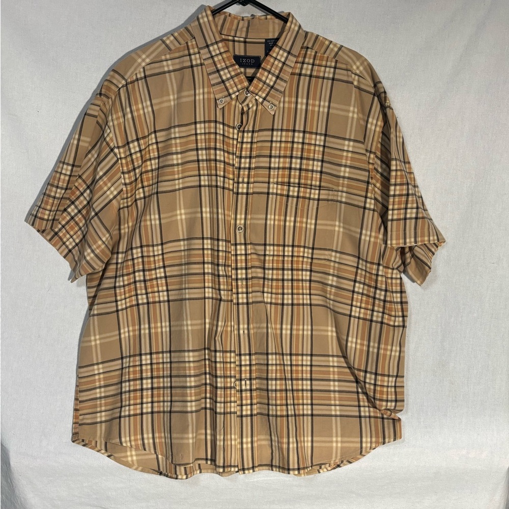 Izod XXL Tan and Brown Checkered Men's Shirt